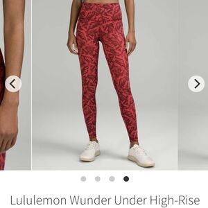 Lululemon Wunder Under Size 8 High Rise Red Leaf Patterned Leggings. 32"